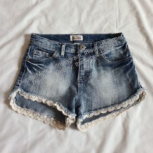 ❤️VGUC Mudd Jeans Dark Blue Acid Washed Lace Hem Cutoffs Denim Short Shorts, 3
